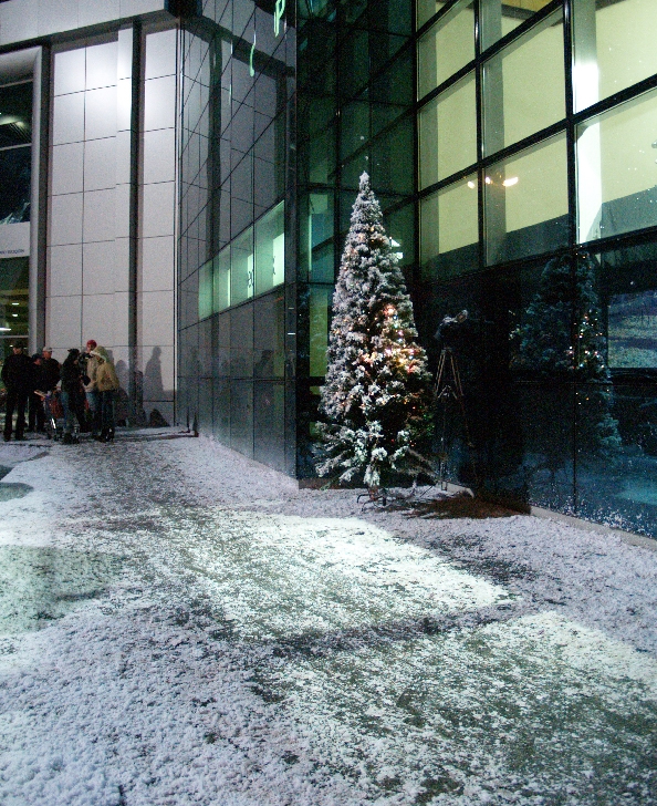 fake snow snowcel sprayed snowcel applied on a street